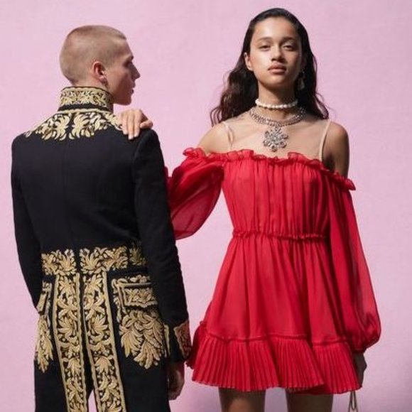 Giambattista Valli H&M Short Cold Shoulder Dress Red Size 0 EUR 32 - Picture 5 of 8